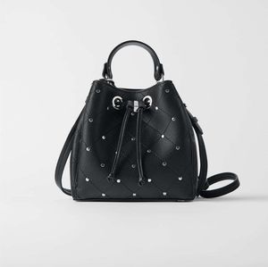 Zara Studded Black Bucket Mini Bag